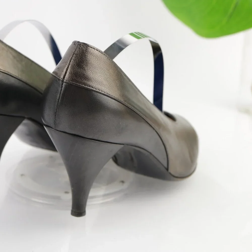 Vintage Oscar de la Renta‎ Womens Pump Size 7.5 Bronze Leather Cone Heel Shoes
